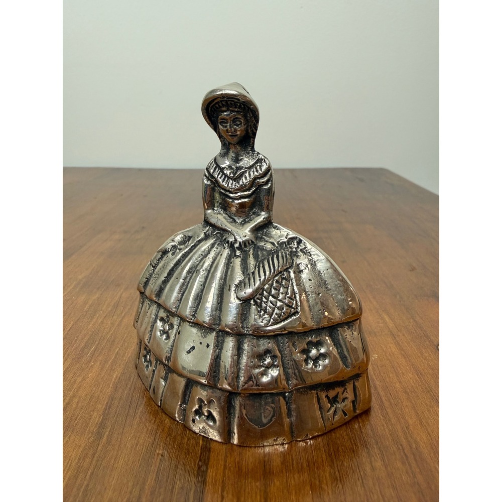 Vintage Silver Tone Metal Southern Belle Hand Bell Victorian Lady Figurine